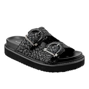 Black Woven Buckle Slide Sandal - Women